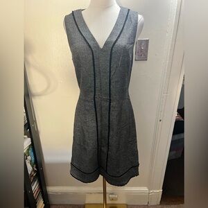 Banana Republic herringbone fringe wool-blend sleeveless V-neck dress A-line 4